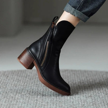 Women's block heel ankle boots with side zip closure