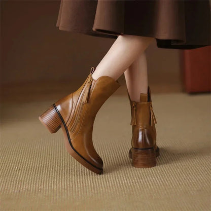 Women's block heel ankle boots with side zip closure