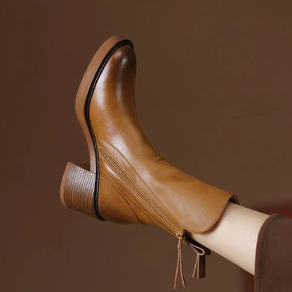 Women's block heel ankle boots with side zip closure