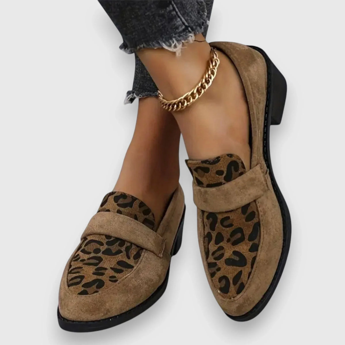 Women's leopard suede loafers with vamp strap – Brown