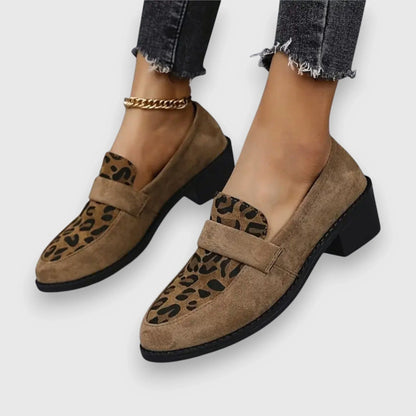 Women's leopard suede loafers with vamp strap – Brown
