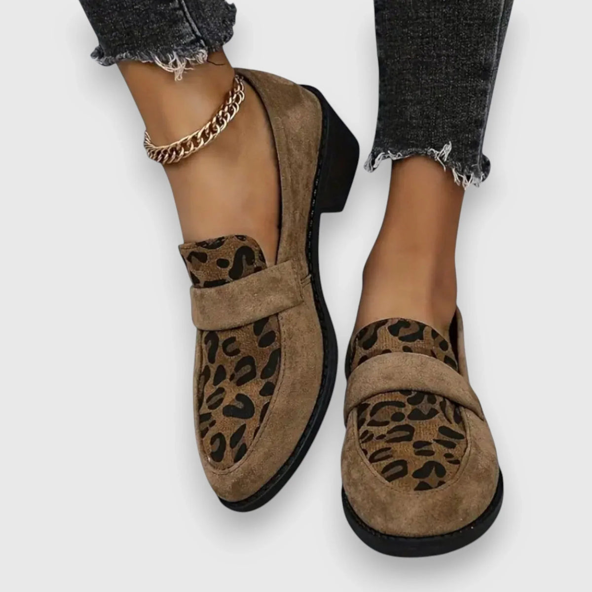 Women's leopard suede loafers with vamp strap – Brown