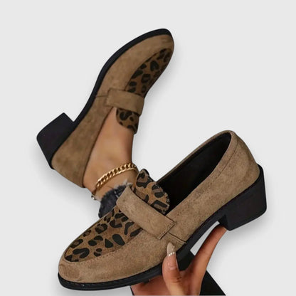 Women's leopard suede loafers with vamp strap – Brown