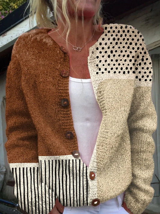 Women's button-down knit cardigan with polka dot sleeves – Multicolour