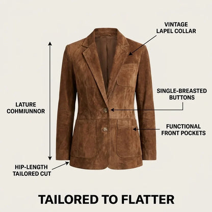 Women's button-down suede blazer with relaxed silhouette – Brown