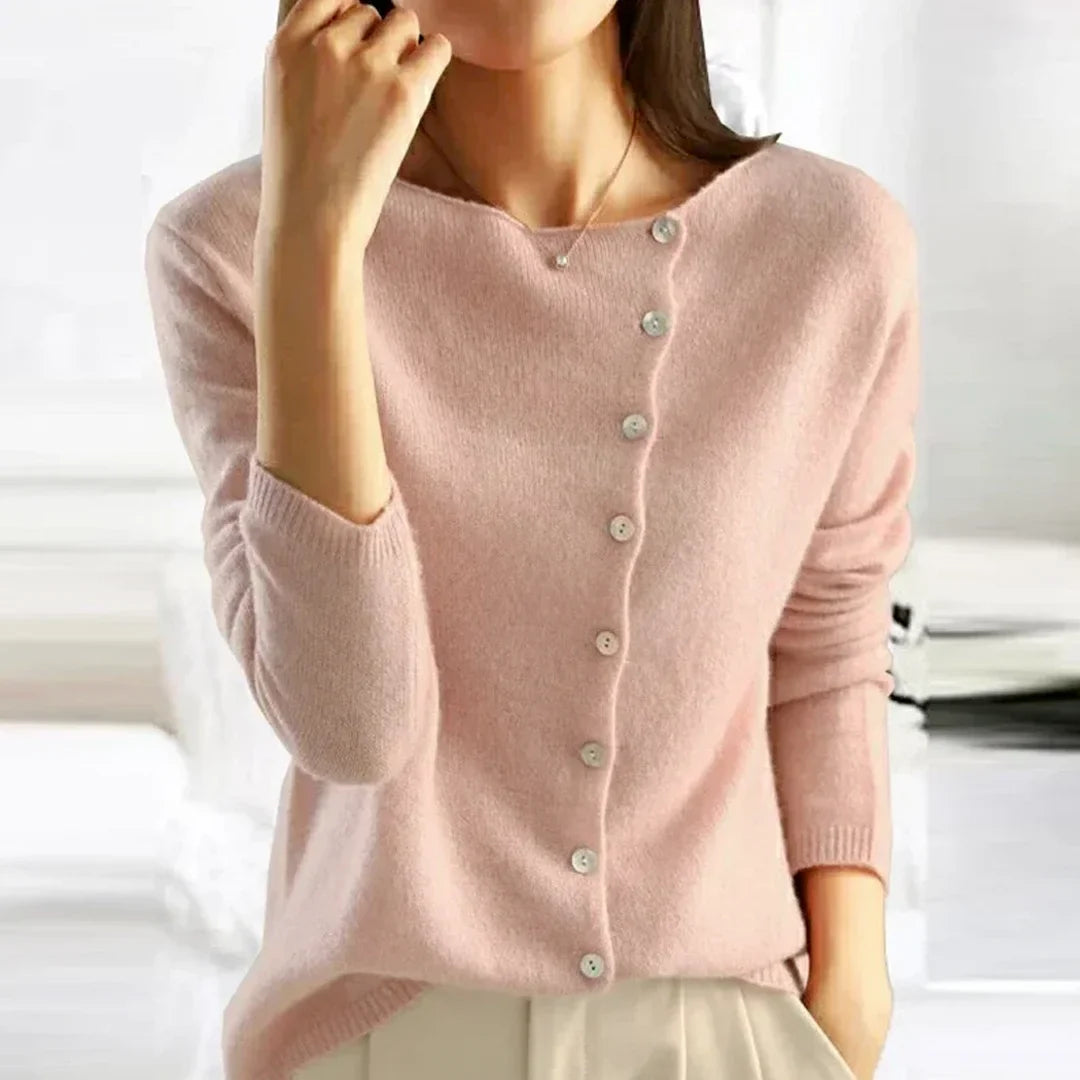 Women's button-down knit cardigan with V-neck – Pink