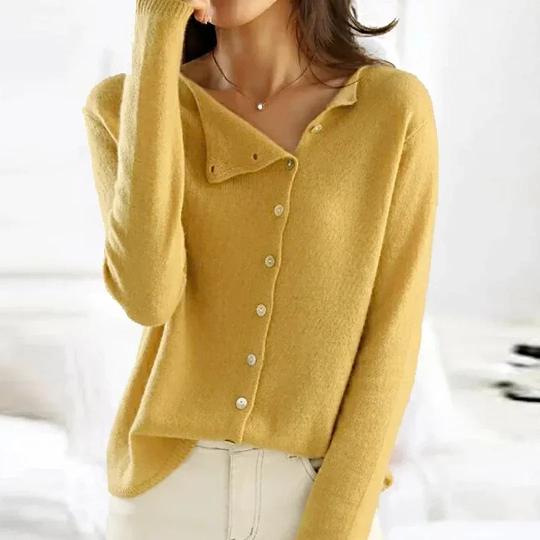 Women's button-down knit cardigan with V-neck – Yellow