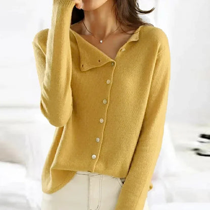 Women's button-down knit cardigan with V-neck – Yellow
