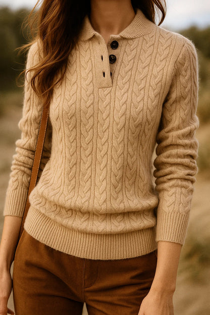 Women's cable knit button-up cardigan with relaxed fit