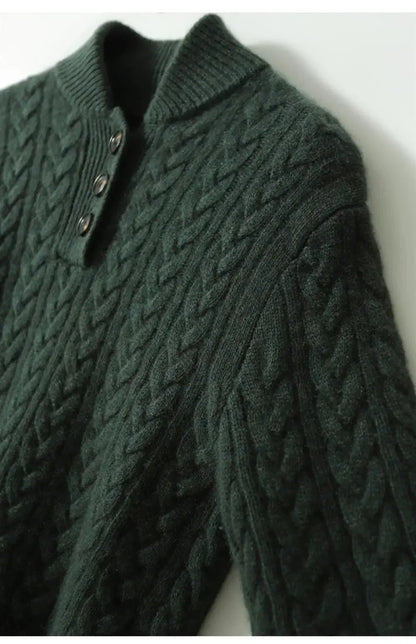 Women's cable knit button-up cardigan with relaxed fit