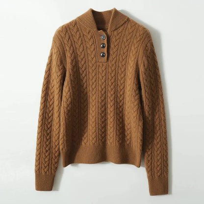 Women's cable knit button-up cardigan with relaxed fit