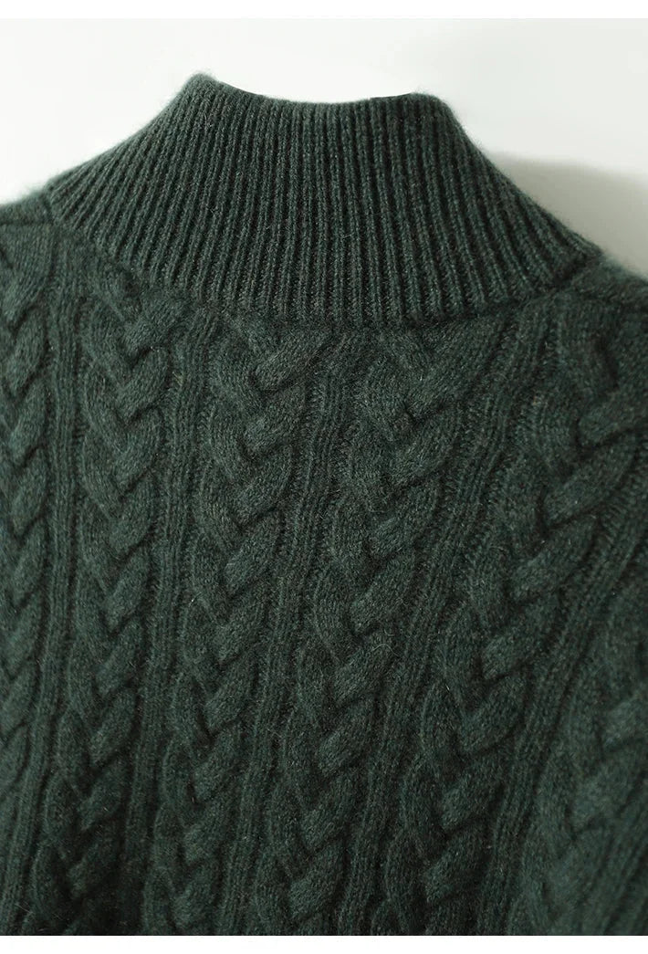 Women's cable knit button-up cardigan with relaxed fit