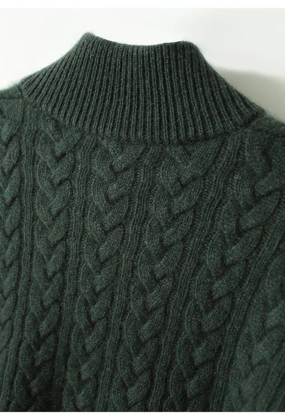 Women's cable knit button-up cardigan with relaxed fit
