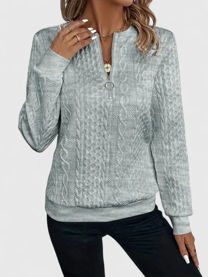 Women's cable knit pullover sweater with V-neckline detail – Gray