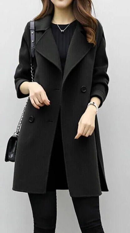 Women's double-breasted wool-blend trench coat – Black