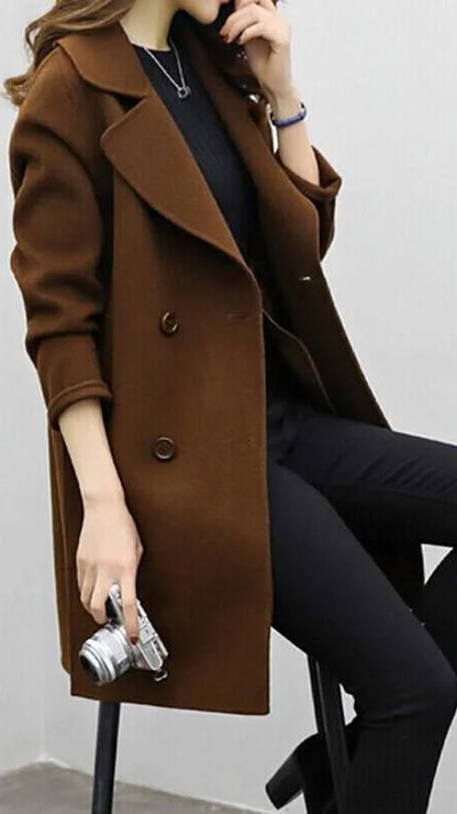 Women's double-breasted wool-blend trench coat – Brown