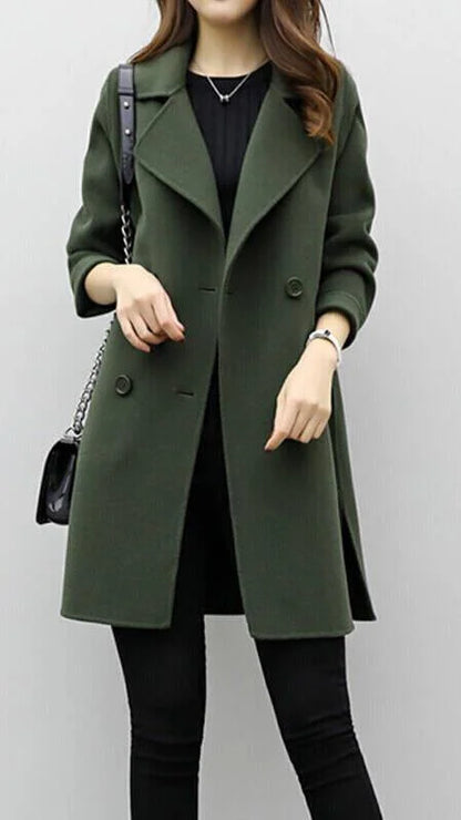 Women's double-breasted wool-blend trench coat – Green