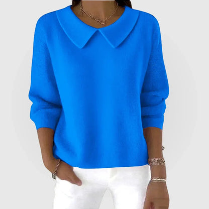 Women's rounded knit collared jumper – Blue