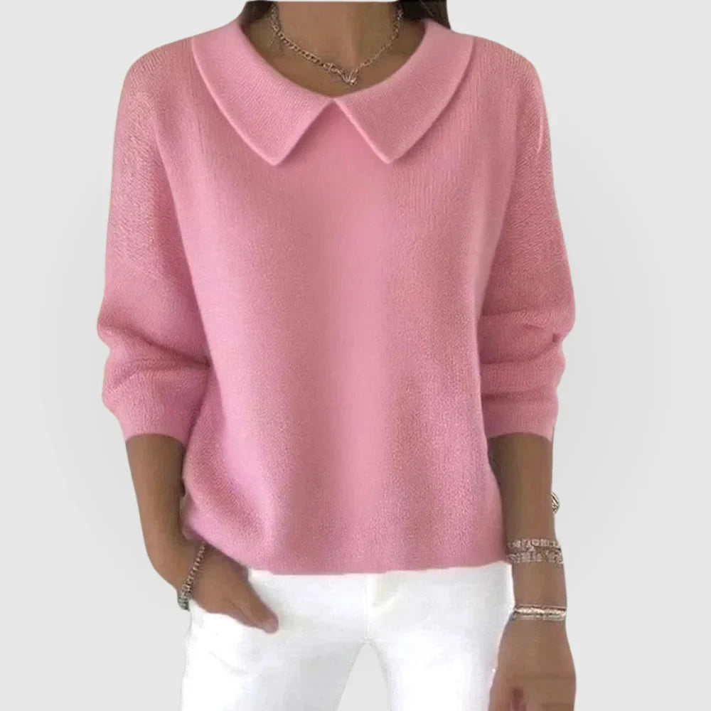 Women's rounded knit collared jumper – Pink