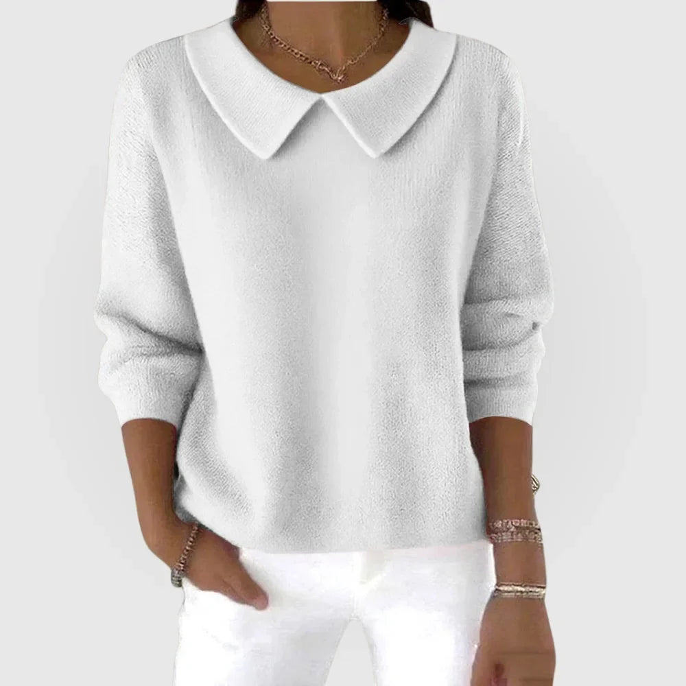 Women's rounded knit collared jumper – White