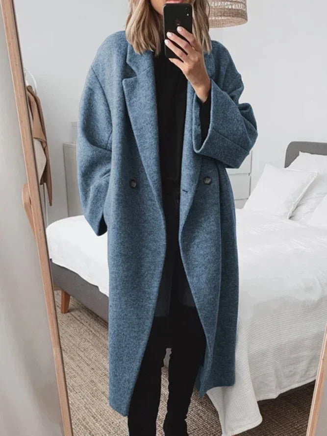 Women's tailored overcoat with versatile styling – Blue