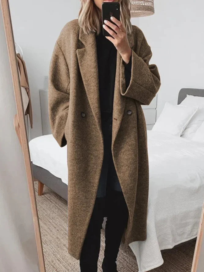 Women's tailored overcoat with versatile styling – Brown