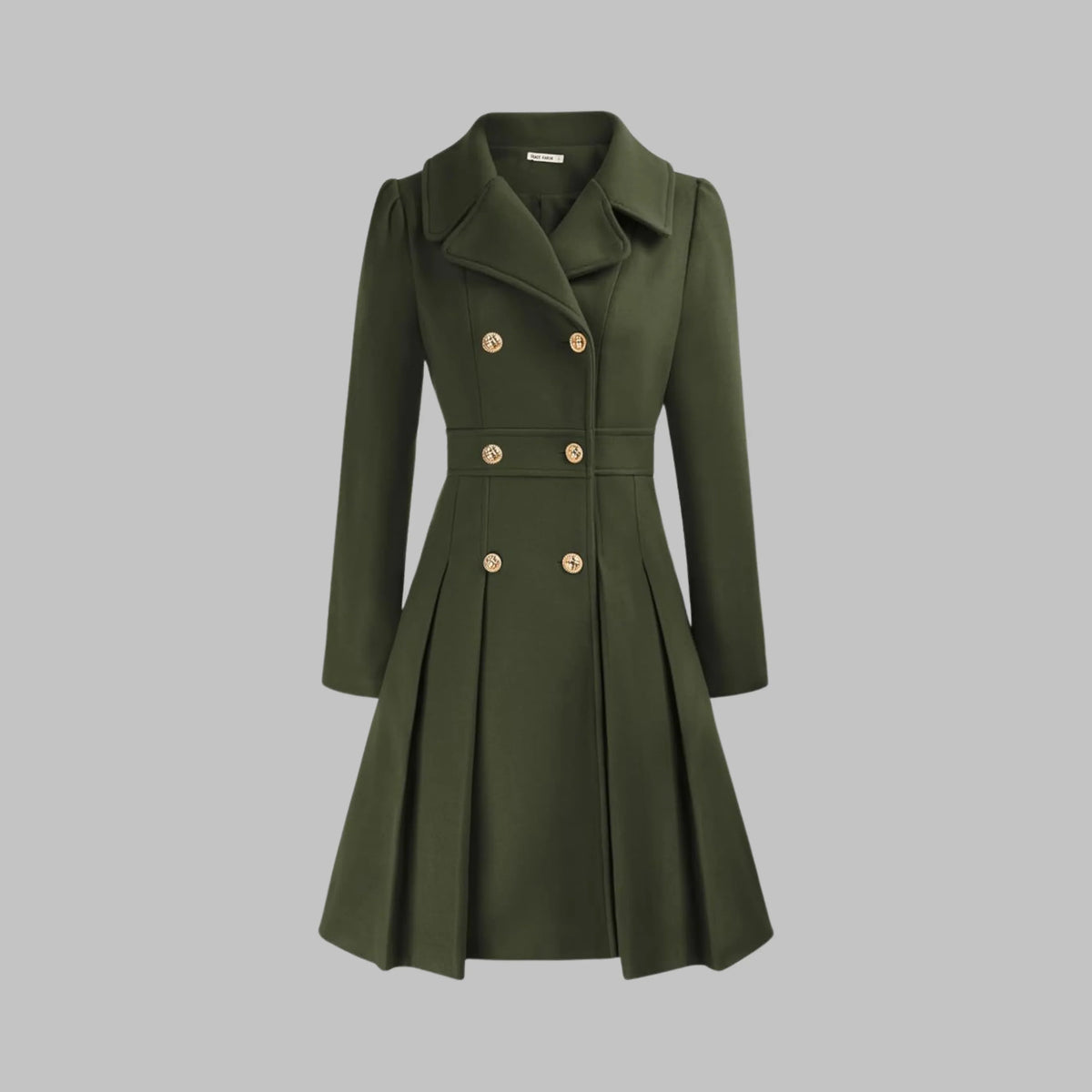 Women's double-button long sleeve coat with tailored silhouette – Army Green