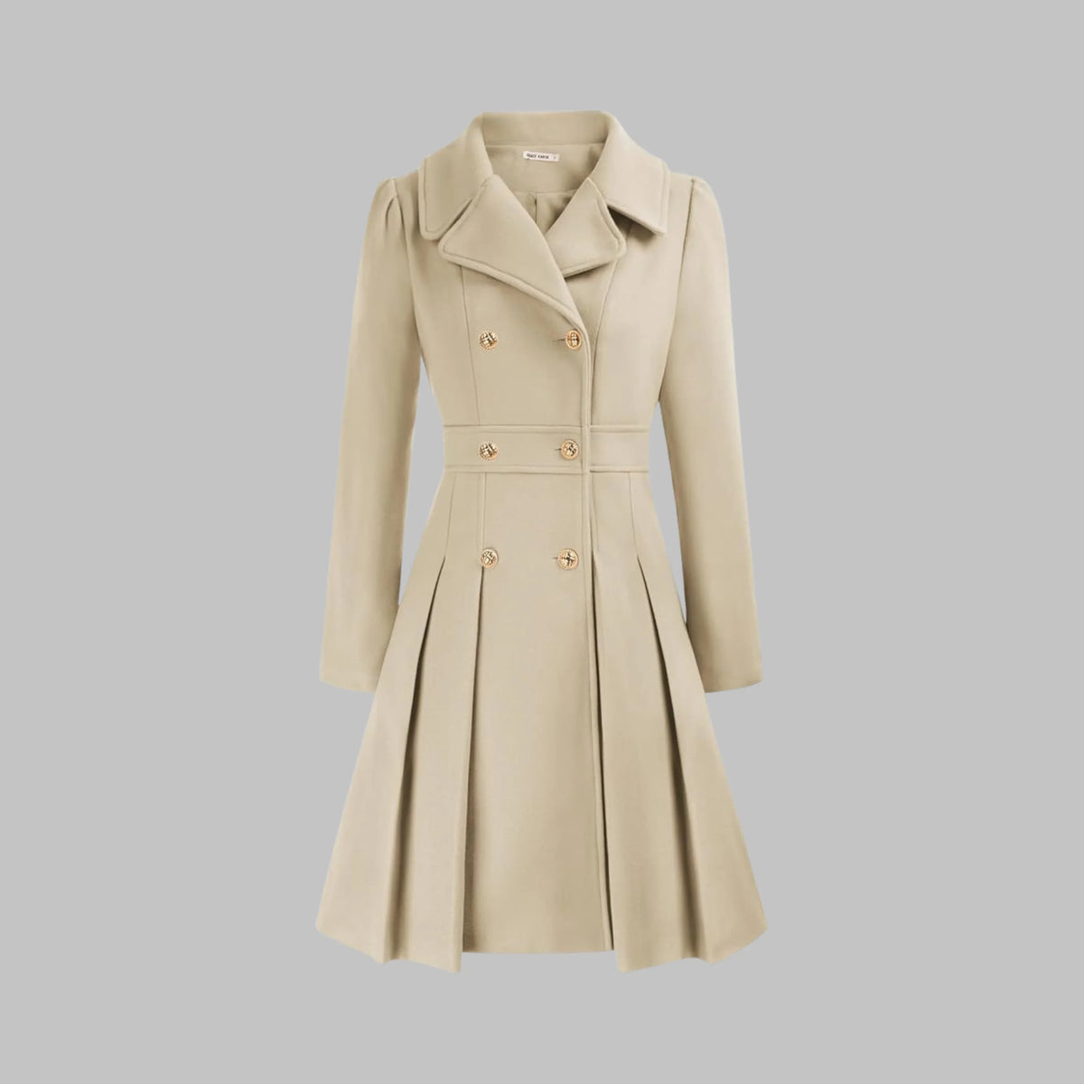 Women's double-button long sleeve coat with tailored silhouette – Beige
