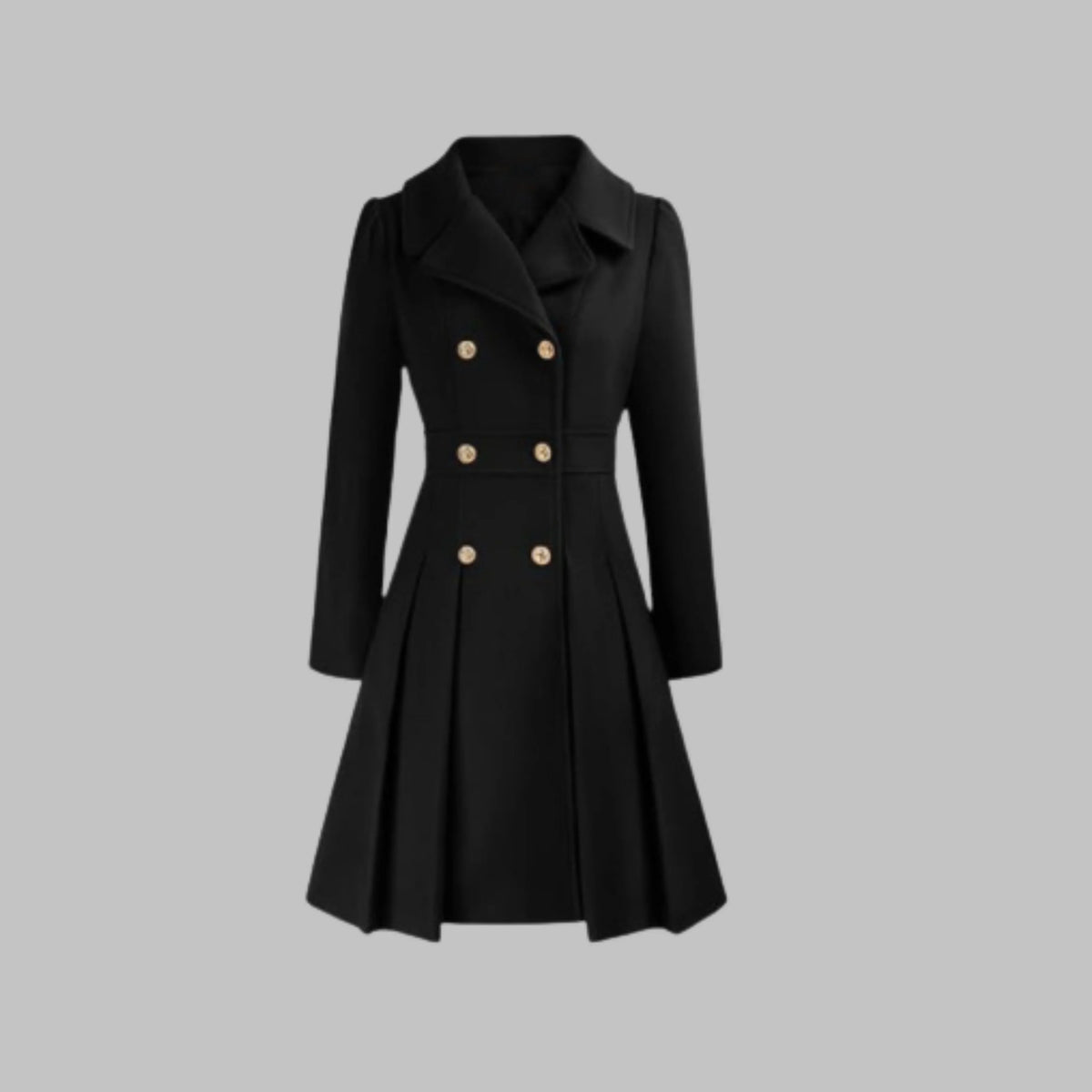 Women's double-button long sleeve coat with tailored silhouette – Black
