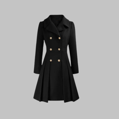 Women's double-button long sleeve coat with tailored silhouette – Black