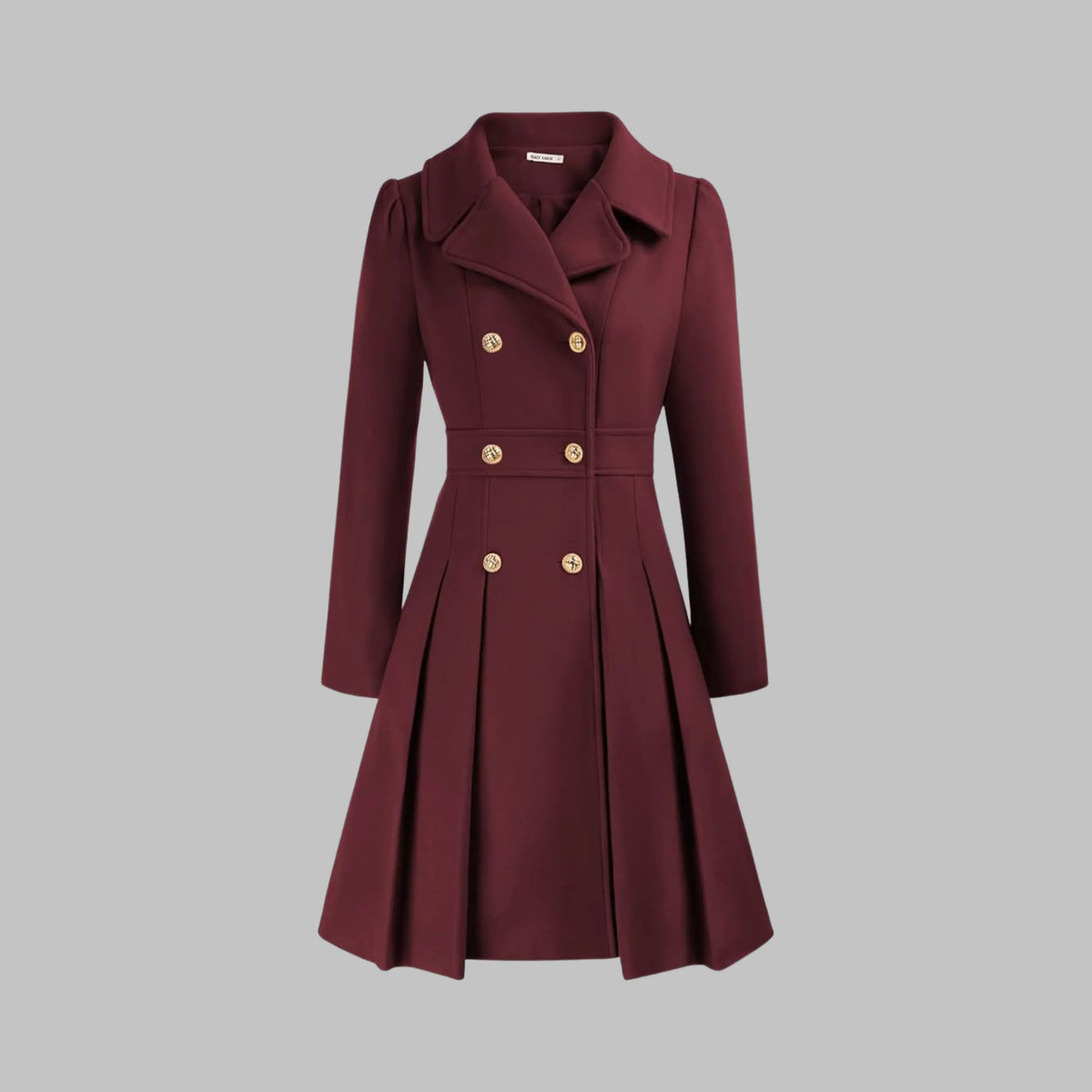 Women's double-button long sleeve coat with tailored silhouette – Burgundy