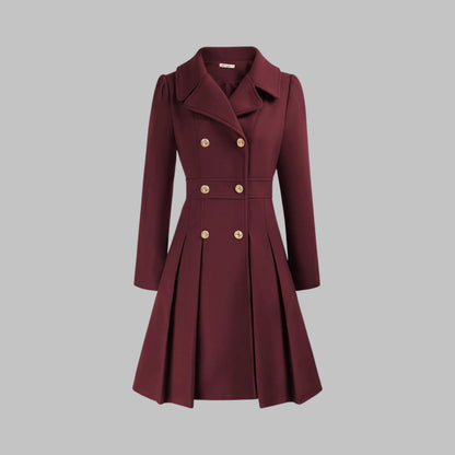 Women's double-button long sleeve coat with tailored silhouette – Burgundy