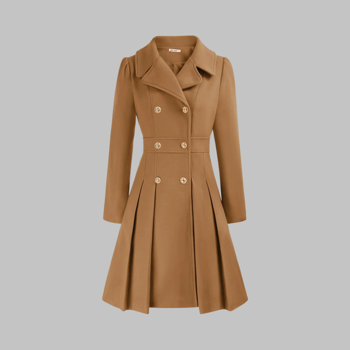 Women's double-button long sleeve coat with tailored silhouette – Camel