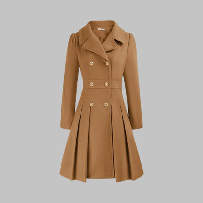 Women's double-button long sleeve coat with tailored silhouette – Camel