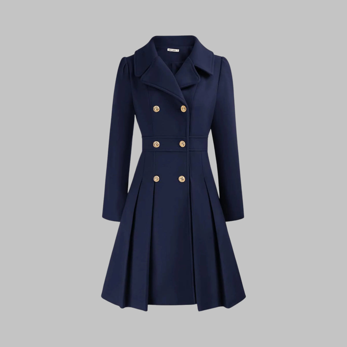 Women's double-button long sleeve coat with tailored silhouette – Dark Blue