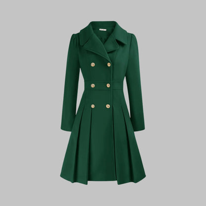 Women's double-button long sleeve coat with tailored silhouette – Dark Green