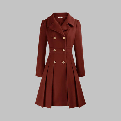 Women's double-button long sleeve coat with tailored silhouette – Deep Red