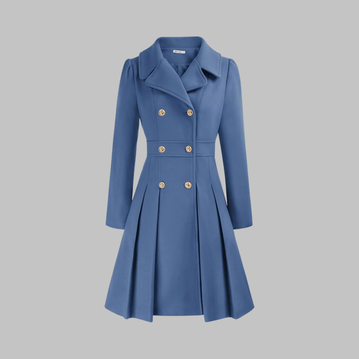 Women's double-button long sleeve coat with tailored silhouette – Gray Blue