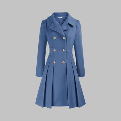 Women's double-button long sleeve coat with tailored silhouette – Gray Blue