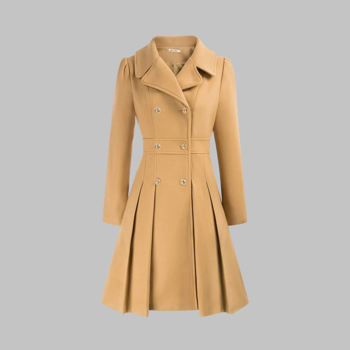 Women's double-button long sleeve coat with tailored silhouette – Khaki