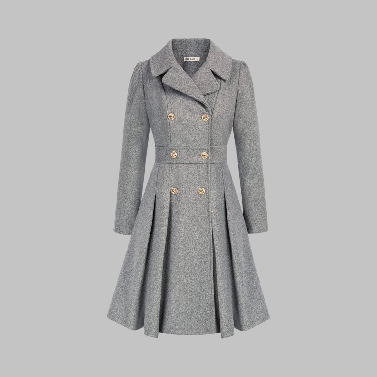 Women's double-button long sleeve coat with tailored silhouette – Light Gray