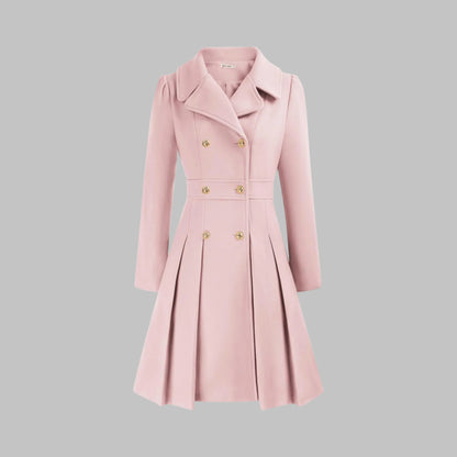 Women's double-button long sleeve coat with tailored silhouette – Light Pink