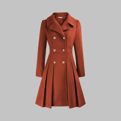Women's double-button long sleeve coat with tailored silhouette – Orange