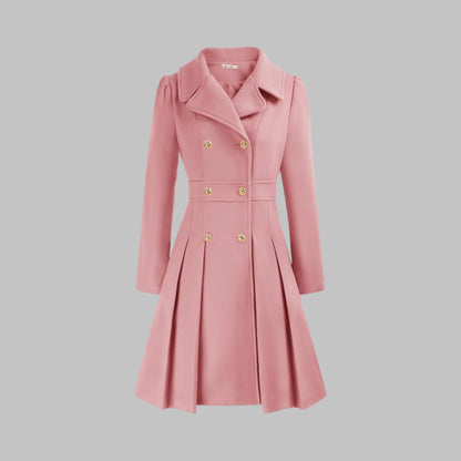 Women's double-button long sleeve coat with tailored silhouette – Pink