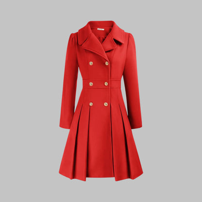 Women's double-button long sleeve coat with tailored silhouette – Red