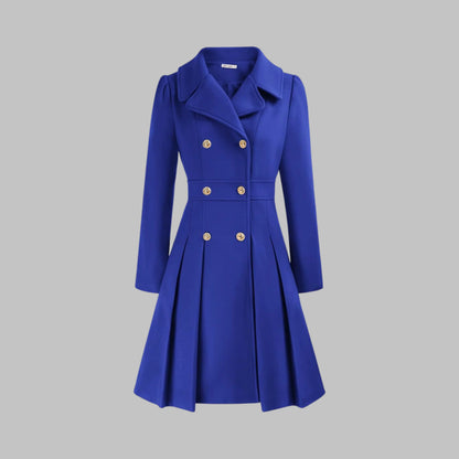 Women's double-button long sleeve coat with tailored silhouette – Royal Blue