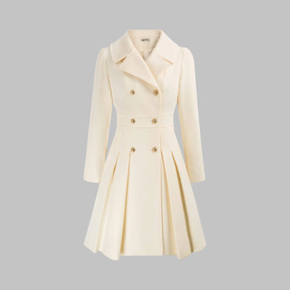 Women's double-button long sleeve coat with tailored silhouette – White