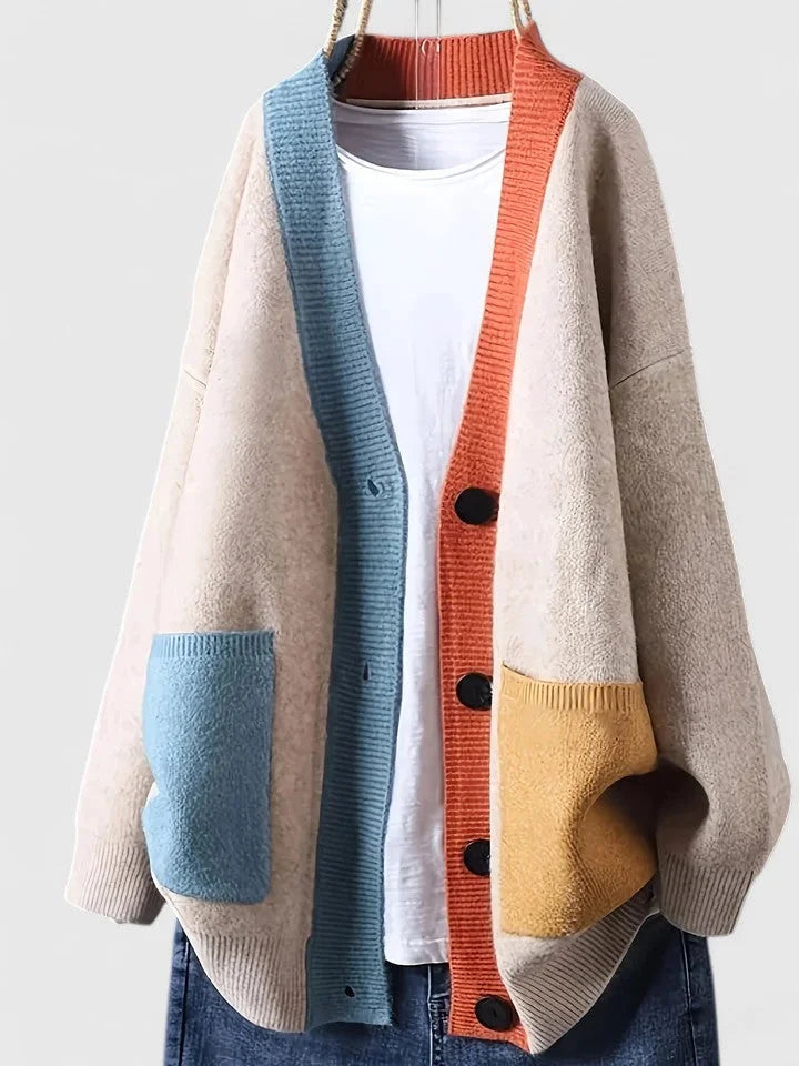 Women's colourblock knit button-front cardigan – Beige