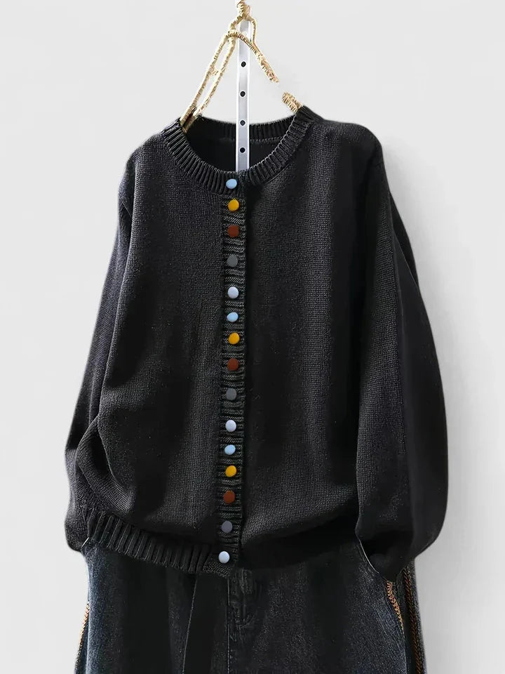 Women's multi-coloured knit button-front cardigan – Black