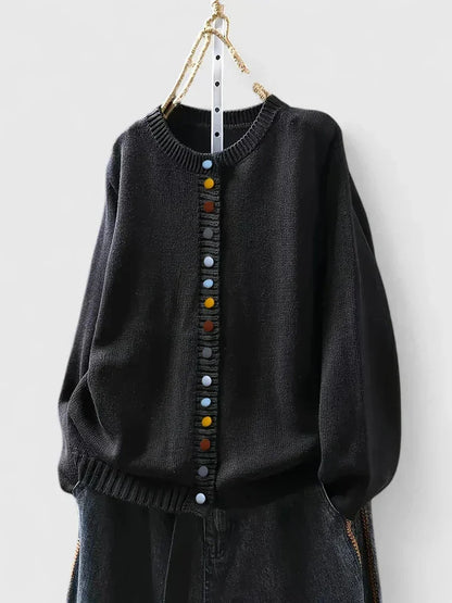 Women's multi-coloured knit button-front cardigan – Black